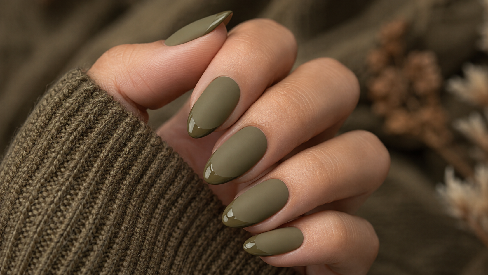 Matte Olive Nails with Glossy Tips September Nail Ideas 2026